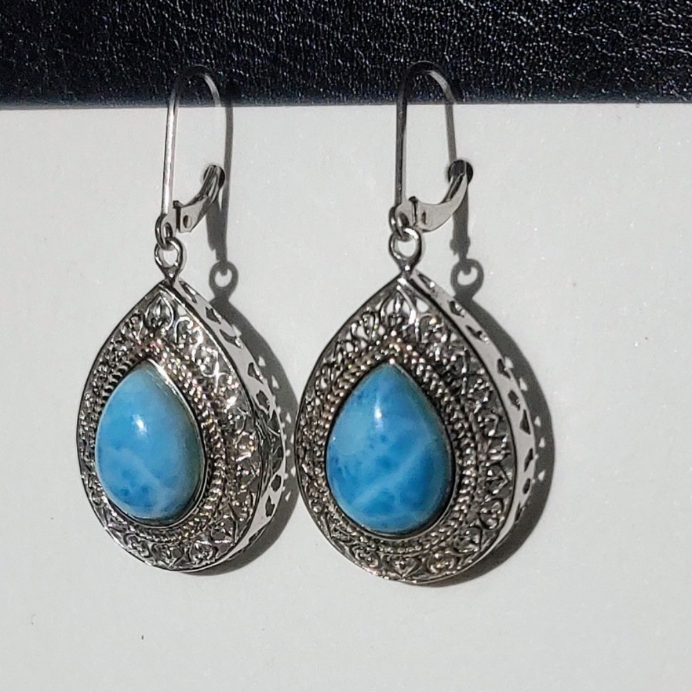 Novica Larimar and Sterling Silver 925 Earrings